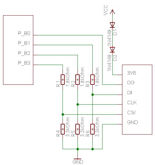 Schemat podłączenia karty SD/MCC do uC ATMEGA8