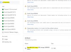 Summary view of Continuous Integration (CI) actions on GitHub for OpenBK7231T App.