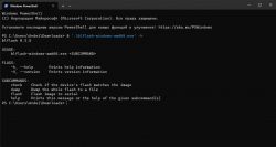 Screenshot of Windows PowerShell showing help for the blFlash program.