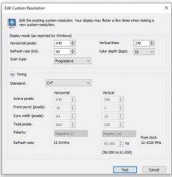 Ekran konfiguracji rozdzielczości niestandardowej w systemie Windows.