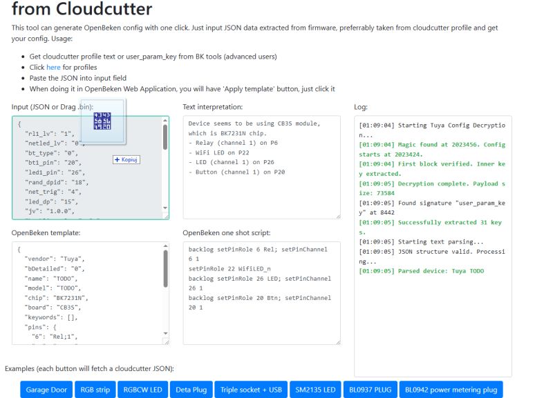 Cloudcutter tool interface with JSON input, config interpretation, and logs