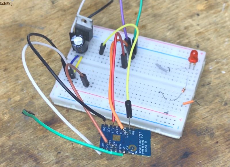 Breadboard with Module and Wires Breadboard with connected wires and a module.