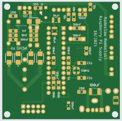 PCB board with labeled components for Raspberry Pi power supply