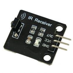 IR receiver module with three pins labeled GND, VCC, and OUT.