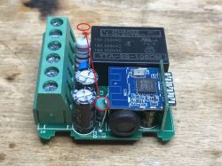 Module with relay and electronic components on a PCB.