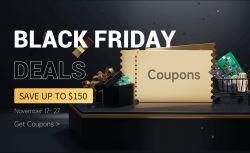 JLCPCB Black Friday promotional graphic with coupons up to $150.