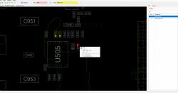 Zrzut ekranu z oprogramowania BoardViewer pokazujący schemat płytki PCB z oznaczonymi ścieżkami i komponentami.