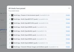 Github Actions Build Results Screenshot Screenshot of build results in Github Actions showing 9 successful checks.