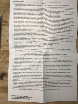 Warunki gwarancji dla modelu LXM172, wyświetlone na kartce.