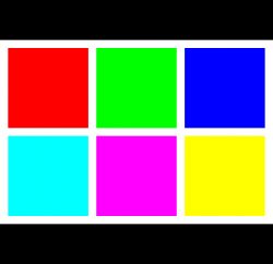 Six rectangles in primary colors: red, green, blue, cyan, magenta, and yellow.