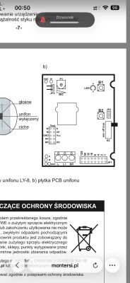 Schemat płytki PCB unifonu LY-8 z oznaczeniami złączy i komponentów