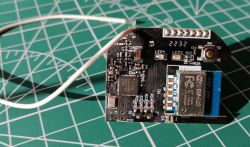ESP-02s module soldered onto a PCB.
