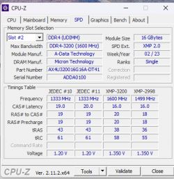 Zrzut ekranu programu CPU-Z pokazujący szczegóły pamięci RAM DDR4.
