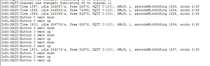Zrzut ekranu z komunikatami debugowania testowego sterownika TM1638