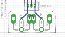PCB schematic with audio-out connection and chinch sockets.