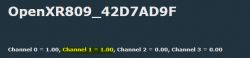 Screenshot of the OpenXR809 interface with highlighted channel values.