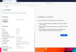Screenshot of network settings and a connection error message.