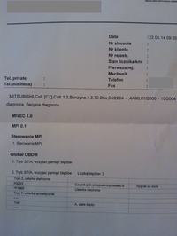 Mitsubishi Colt 1,3 2004 - Opisy błędów z diagnostyki