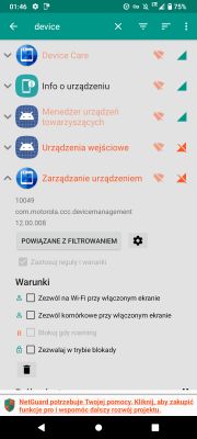 Zrzut ekranu aplikacji do zarządzania urządzeniami na telefonie z Androidem.