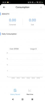 Energy Consumption Monitoring Screen in eWelink App eWelink app screen showing energy consumption at zero.