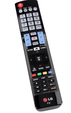 Pilot LG z przyciskami funkcyjnymi, numerycznymi i nawigacyjnymi