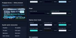 Dark editor UI with screen preview and color picker fields, including “Clock” and “Station and bank labels”.
