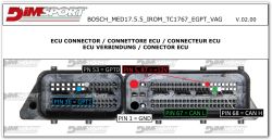 ECU connector with labeled pins: 12V power, ground, CAN H, CAN L, GPT0, GPT1.