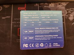 Technical Specifications of Tuya US Plug Back of the Tuya US plug packaging with technical specifications.