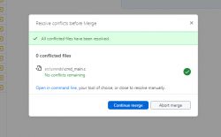 Github dialog box showing no conflicts before merging.