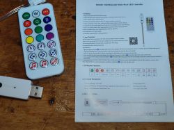 USB Controller and LED Remote for Light Strip USB controller and LED remote with instruction manual.