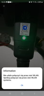 Display showing a Huawei device with a WLAN error message.