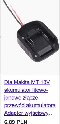 Output adapter for Makita MT 18V battery with wires, top view.