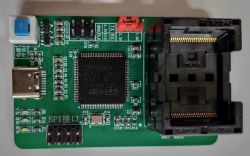 Close-up of a PCB with an ARM STMicroelectronics processor and TSOP48 socket.