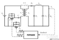 Schemat elektroniczny zasilacza FSP6600 z układem Active Clamp/Reset PWM.