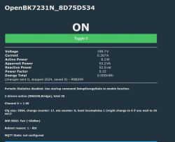 OpenBK7231N device user interface showing energy data.