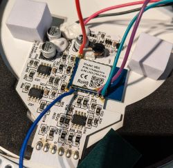 Close-up of an electronic circuit with connected wires.