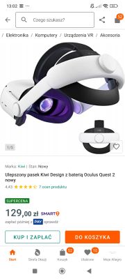 Biało-czarny pasek VR Kiwi Design z baterią do Oculus Quest 2 na białym tle