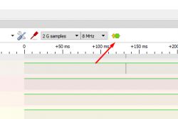 Pulseview - Capture Control Buttons Screenshot of Pulseview application with Run button highlighted