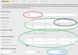 Zrzut ekranu ustawień LAN: grupa Bridge1, IP 10.13.101.2, DHCP włączone i dzierżawa 2 minuty