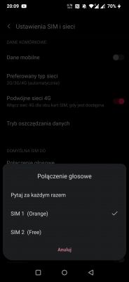 Automatyczne przełączanie kart SIM do dzwonienia i internetu w Realme 7