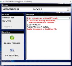 Goodram CX100 firmware upgrade tool interface.
