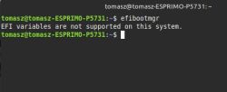 Terminal pokazuje komunikat „EFI variables are not supported on this system”