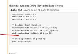 Screenshot of code with three addEventHandler functions and a red arrow pointing at one.