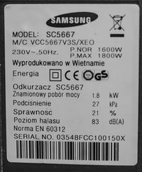 Samsung SC5667 - Głośny silnik odkurzacza. Wycie okurzacza Samsung SC5667 - Głośny silnik odkurzacza. Wycie okurzacza