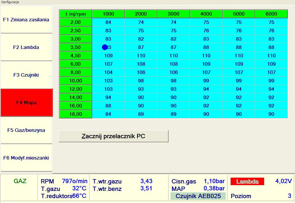 Jak ustawić mapę wtrysku LPG w Elpigaz Stella 4gen dla Honda Civic 1.4? - 3