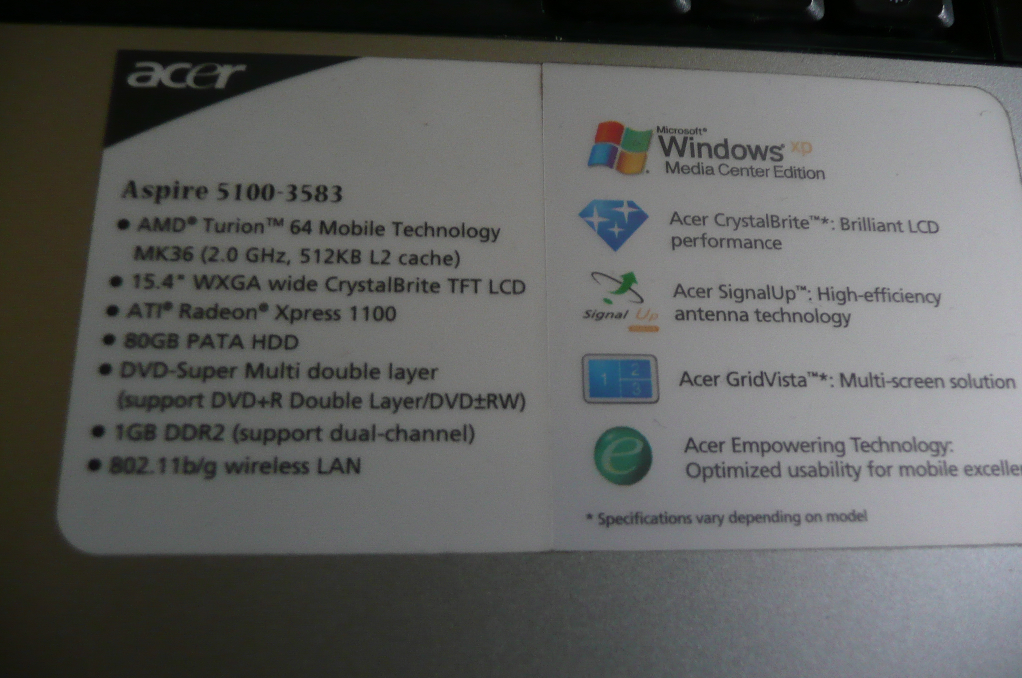 Acer aspire 5100 диск восстановления windows xp