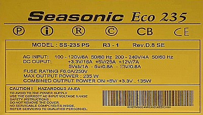Seasonic model: SS-235PS nieprawidłowy start zasilacza. Seasonic model: SS-235PS nieprawidłowy start zasilacza.