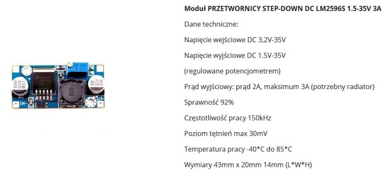 Przetwornica LM2596 wyjściami USB HW-272