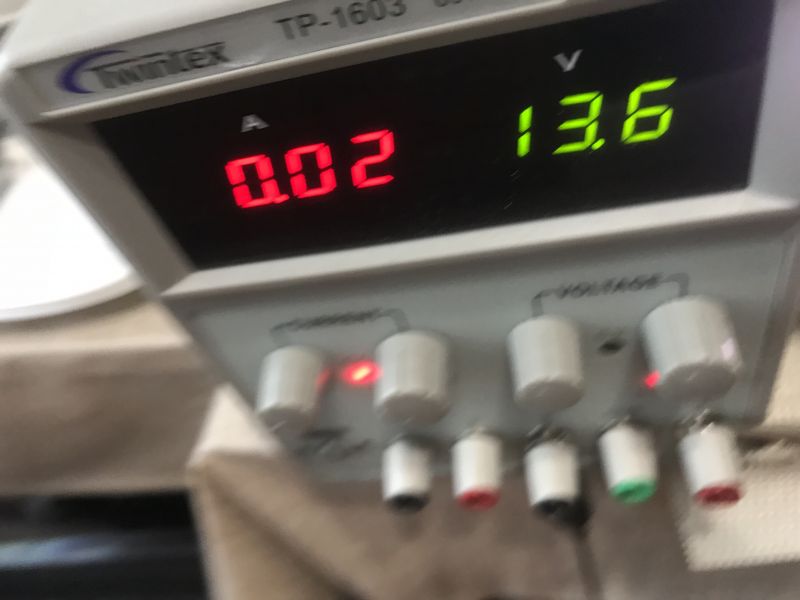 TWIN TEX TP-1603 Laboratory Power Supply TWIN TEX TP-1603 laboratory power supply set to 0.02 A and 13.6 V.
