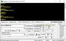 Screenshot of RealTerm program showing errors with AT commands.